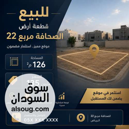 للبيع قطعه ارض الصحافه مربع 22