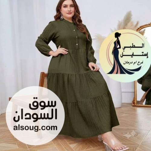 فساتين الخامة فريسكا فستان سادة عليهو تخفيض - صورة رقم 4