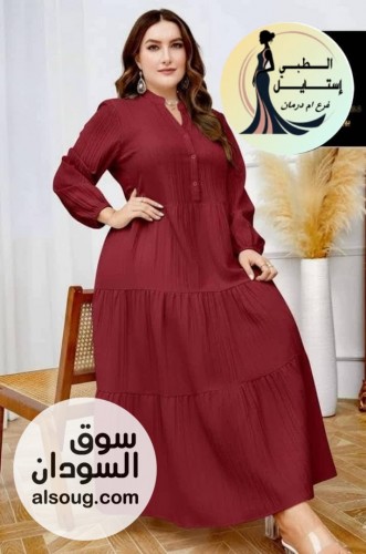 فساتين الخامة فريسكا فستان سادة عليهو تخفيض - صورة رقم 6