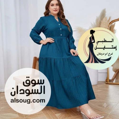 فساتين الخامة فريسكا فستان سادة عليهو تخفيض - صورة رقم 5