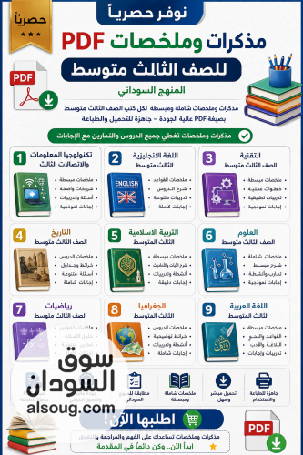 مذكرات وملخصات الصف الثالث متوسط المنهج السوداني pdf