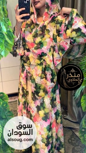 عبايه دبل فيس- عبايه +طرحه كبيره- خامه شفون مطبوع الاصلي مكبوسه - صورة رقم 2