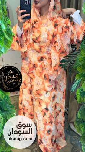 عبايه دبل فيس- عبايه +طرحه كبيره- خامه شفون مطبوع الاصلي مكبوسه - صورة رقم 3
