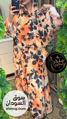 عبايه دبل فيس- عبايه +طرحه كبيره- خامه شفون مطبوع الاصلي مكبوسه - صورة رقم 7