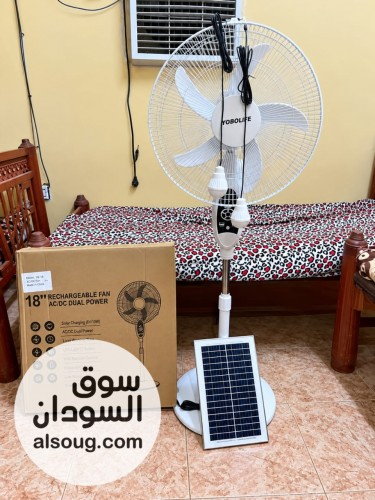 مروحه شحن ١٨بوصه-ماركه يوبو لايف-٥ريشه-بطاريه ١٢فوت-معاها لوح-٢لمبه اض - صورة رقم 2