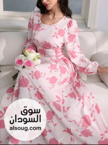 Modelyn فستان عباية بياقة دائرية وأكمام فانوس وطباعة زهور وسحاب جانبي، - Image # 5